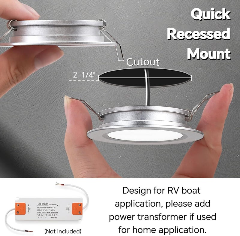 acegoo 12 Volt LED Puck Light - 6 Pack for RV, Boat, and Interior Lighting (Silver Finish Cool White) - Image 5