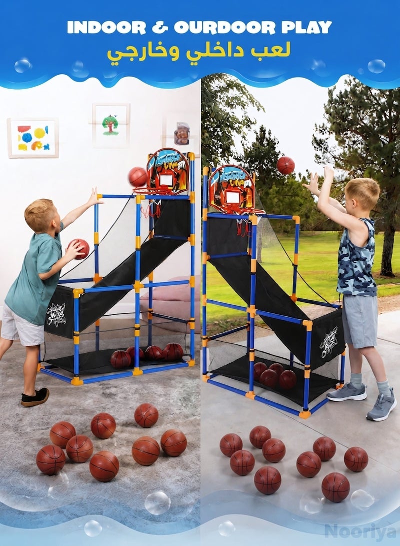 Nooriya Arcade Basketball Game Set with 8 Balls and Hoop for Kids 3+ Years Old Indoor Outdoor Sport Play - Easy Set Up - Air Pump Included - Ideal for Competition - Image 2