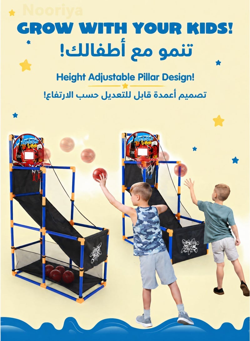 Nooriya Arcade Basketball Game Set with 8 Balls and Hoop for Kids 3+ Years Old Indoor Outdoor Sport Play - Easy Set Up - Air Pump Included - Ideal for Competition - Image 3