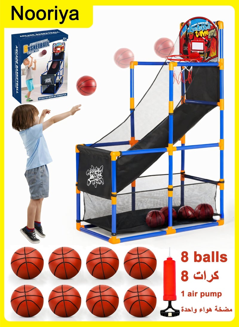 Nooriya Arcade Basketball Game Set with 8 Balls and Hoop for Kids 3+ Years Old Indoor Outdoor Sport Play - Easy Set Up - Air Pump Included - Ideal for Competition - Image 1