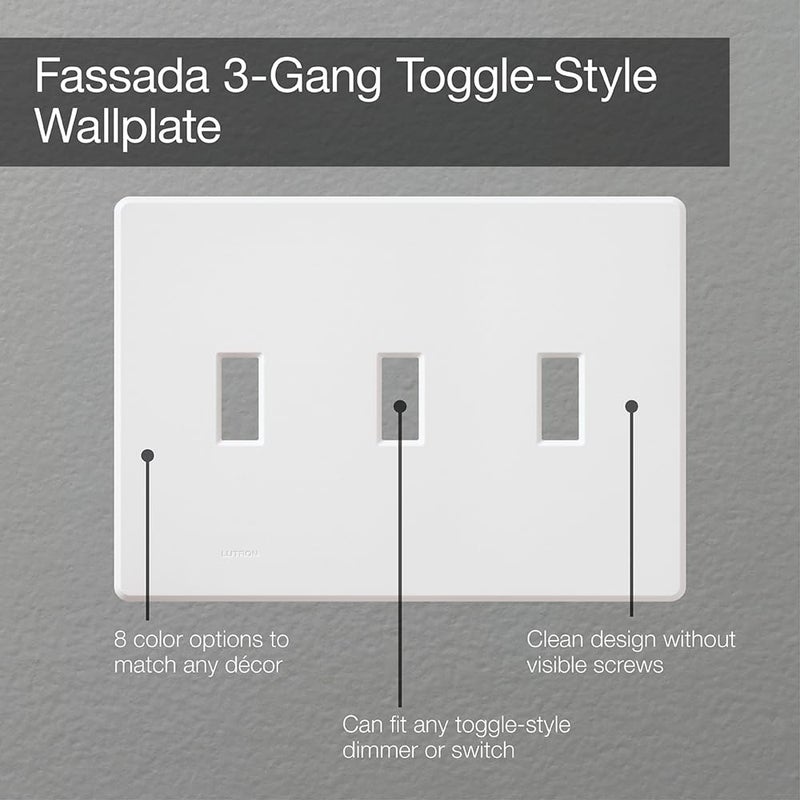 Lutron Fassada 3 Gang Wallplate For Toggle-Style Dimmers And Switches, Fg-3-Wh, White (1-Pack) - Image 3