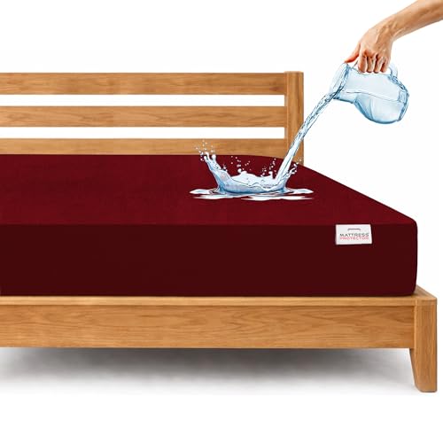 Mattress Protector for Double Bed | Cotton Terry Feel Mattress Cover | Soft, Noiseless & Breathable Fitted Mattress Pad with Elastic for Spill, Stain & Dust Protection - 78x60 Inch | Maroon - Image 1