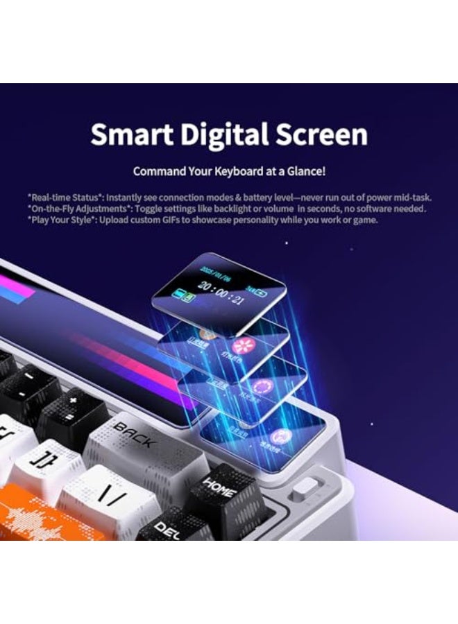 Leobog x Aula AMG65 Mechanical Gaming Keyboard w/Dual Screen, 65% Wireless Small Custom RGB Keyboard Quite,Bluetooth/2.4G/Wired, Rapid Trigger, Hot Swappable for Windows Laptop PC Mac - White - Image 4