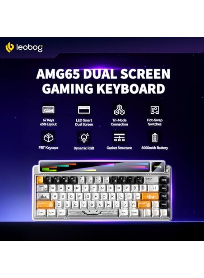 Leobog x Aula AMG65 Mechanical Gaming Keyboard w/Dual Screen, 65% Wireless Small Custom RGB Keyboard Quite,Bluetooth/2.4G/Wired, Rapid Trigger, Hot Swappable for Windows Laptop PC Mac - White - Image 2