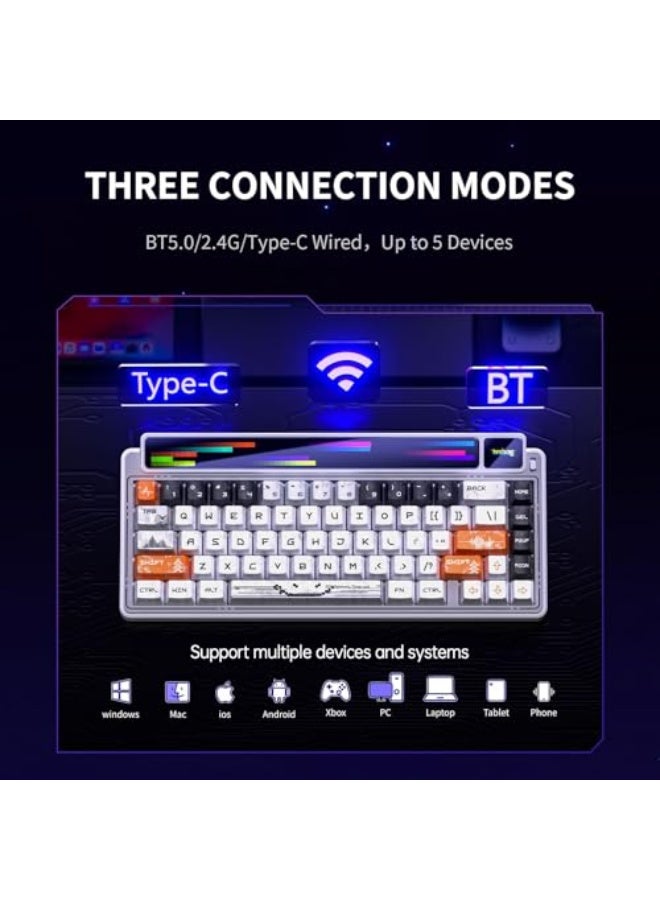 Leobog x Aula AMG65 Mechanical Gaming Keyboard w/Dual Screen, 65% Wireless Small Custom RGB Keyboard Quite,Bluetooth/2.4G/Wired, Rapid Trigger, Hot Swappable for Windows Laptop PC Mac - White - Image 5