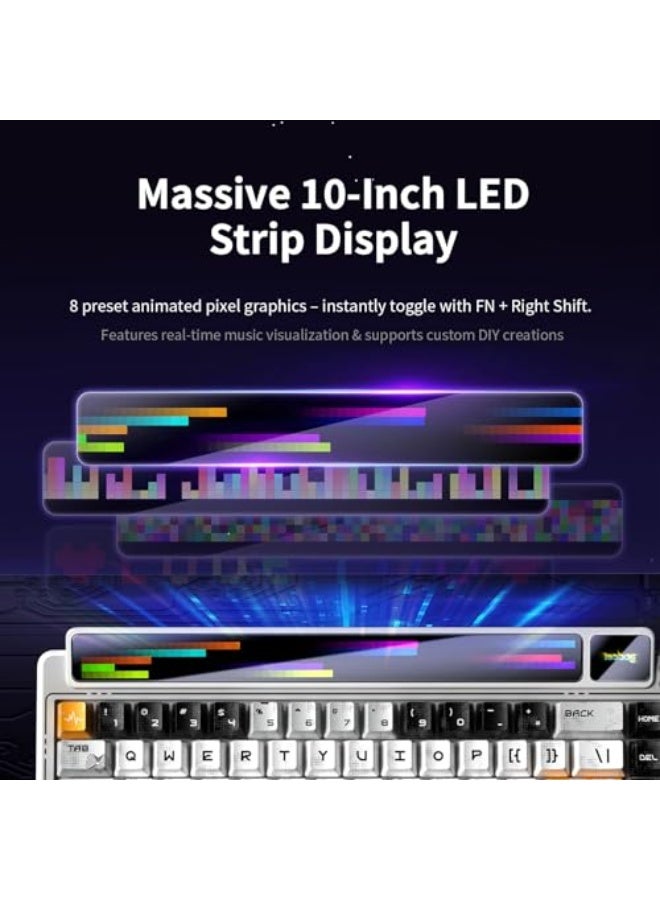 Leobog x Aula AMG65 Mechanical Gaming Keyboard w/Dual Screen, 65% Wireless Small Custom RGB Keyboard Quite,Bluetooth/2.4G/Wired, Rapid Trigger, Hot Swappable for Windows Laptop PC Mac - White - Image 3