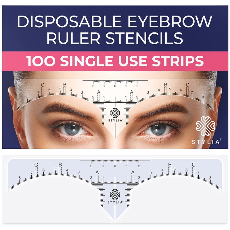Stylia Eyebrow Stencil Kit for Women 100 Pack Precision Brow Mapping Tool for Shaping Best Eyebrow Stencils for Older Women Beginners Strong Adhesive Universal Fit Reusable Brow Templates