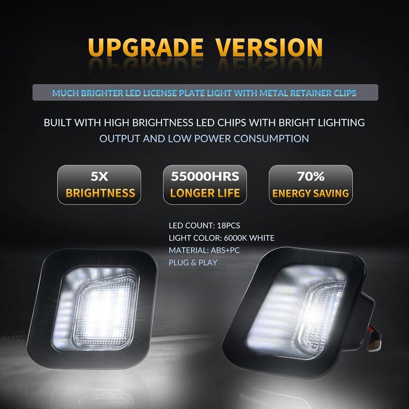 DERMOKA مصابيح لوحة الترخيص LED مع مشابك معدنية للاحتفاظ بها لشاحنة بيك أب دودج رام 1500 2500 3500 من 2003 إلى 2018، أبيض 6000 كلفن قطعتان - Image 2