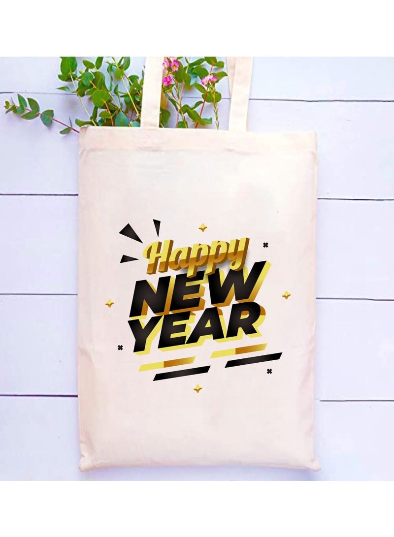 PRINTSHOP4ME Happy New Year With Printed Canvas Cotton Tote Bag-Our Cotton Tote Bags Are Stylish And Perfect For Everyday Use-New Year Bags - Image 2