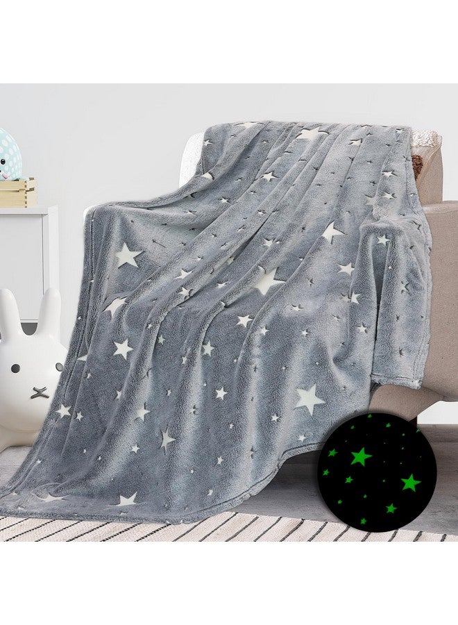 REXEO Glow in The Dark Blanket for Kids Unique Birthday Gifts for Girls Boys Teens Soft Cozy Warm Fuzzy Cute Throw Blanket All Seasons Gray Glowing Stars Blankets for Couch Sofa Bed 50"×60"  - Image 1