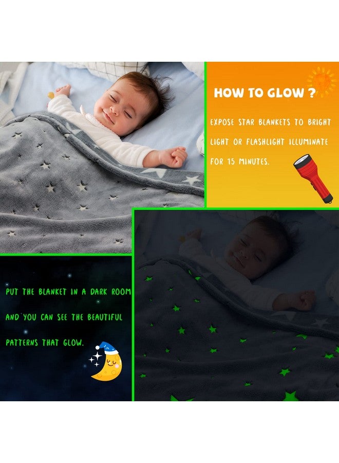 REXEO Glow in The Dark Blanket for Kids Unique Birthday Gifts for Girls Boys Teens Soft Cozy Warm Fuzzy Cute Throw Blanket All Seasons Gray Glowing Stars Blankets for Couch Sofa Bed 50"×60"  - Image 3