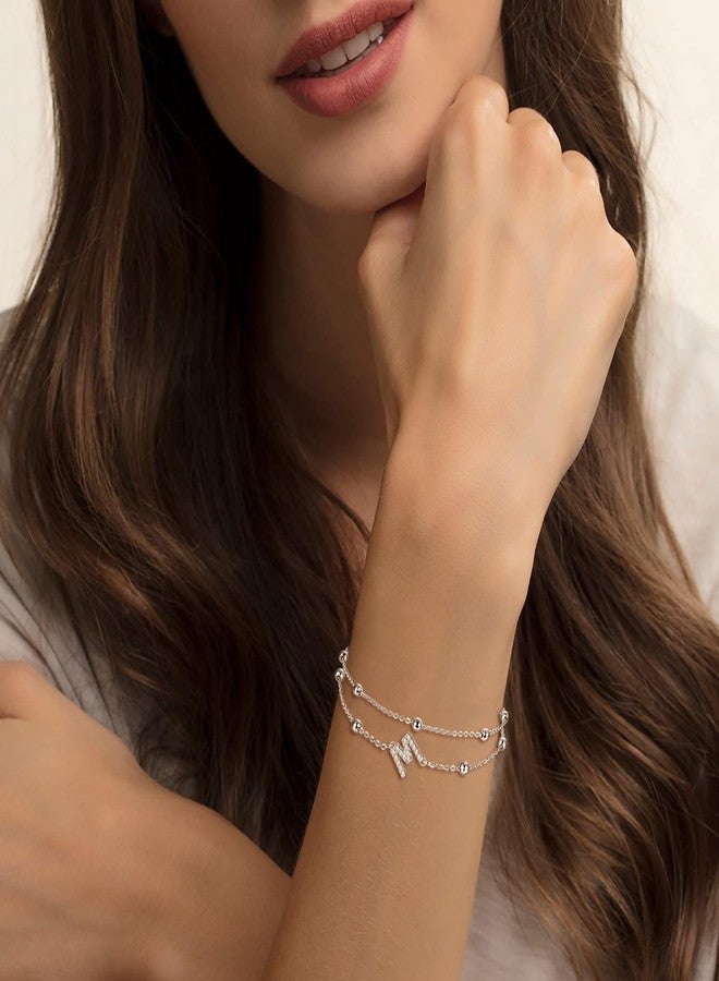 FANZE 925 Sterling Sliver Cubic Zircon Layered Letter Initial Link Bracelets for Women Dainty Jewelry Gifts for Anniversary Birthday Valentines Mother Day Chrismas - Image 2
