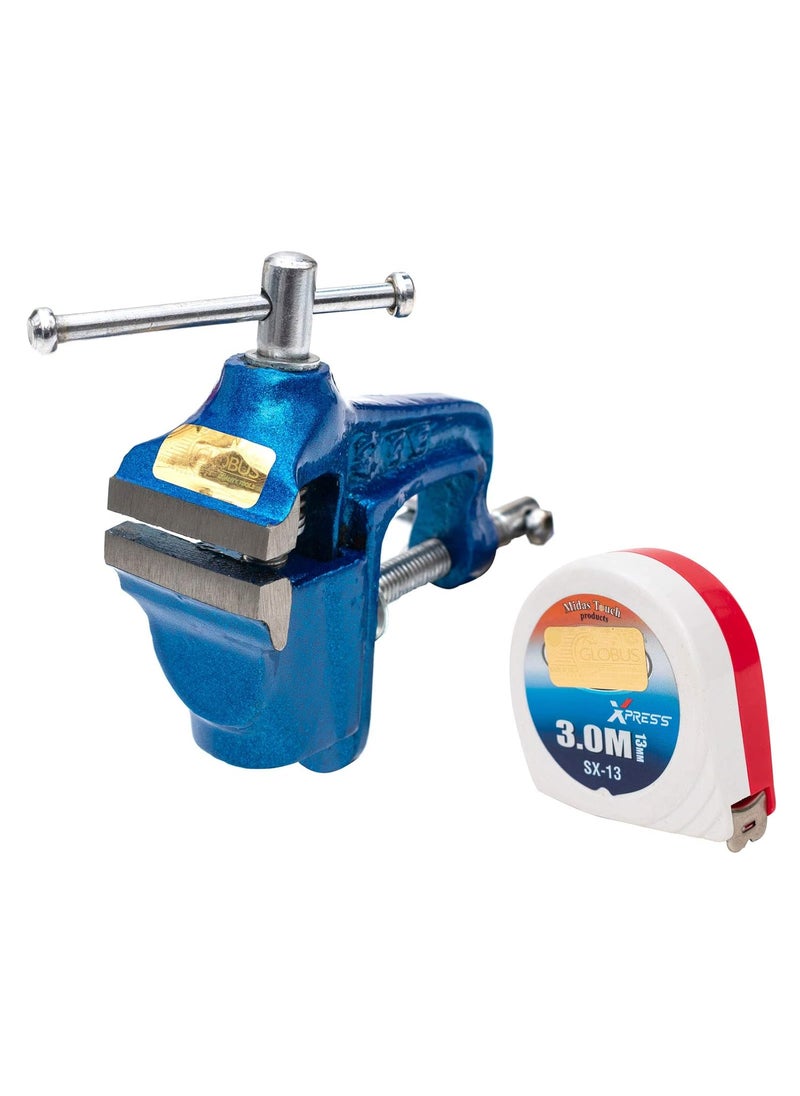 globus GLOBUS 1280 BLUEMULTICOLOUR CAST IRON BABY VICE 40 MM WITH MEASURING TAPE 3 MTR 12 FEET 72 INCH  - Image 1