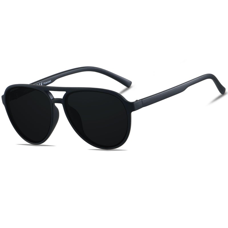 ANDWOOD Retro Polarized Aviator Sunglasses for Women Men Classic 70s Vintage Trendy Square Aviators Super Dark Black Lens Sensitive Eyes - Image 2