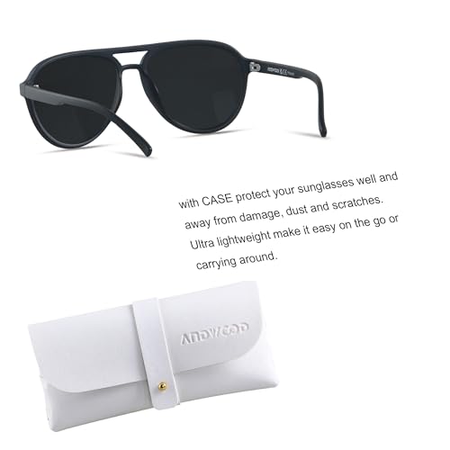 ANDWOOD Retro Polarized Aviator Sunglasses for Women Men Classic 70s Vintage Trendy Square Aviators Super Dark Black Lens Sensitive Eyes - Image 3