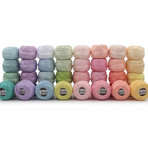AMOHilos 40 Colors Size 8 Double Mercerized Egyptian Long Staple Cotton Pearl Thread 5 Grams Ball Rainbow Color Embroidery Thread for Crochet Hardanger Cross Stitch Hand Embroidery (40E) - Image 1