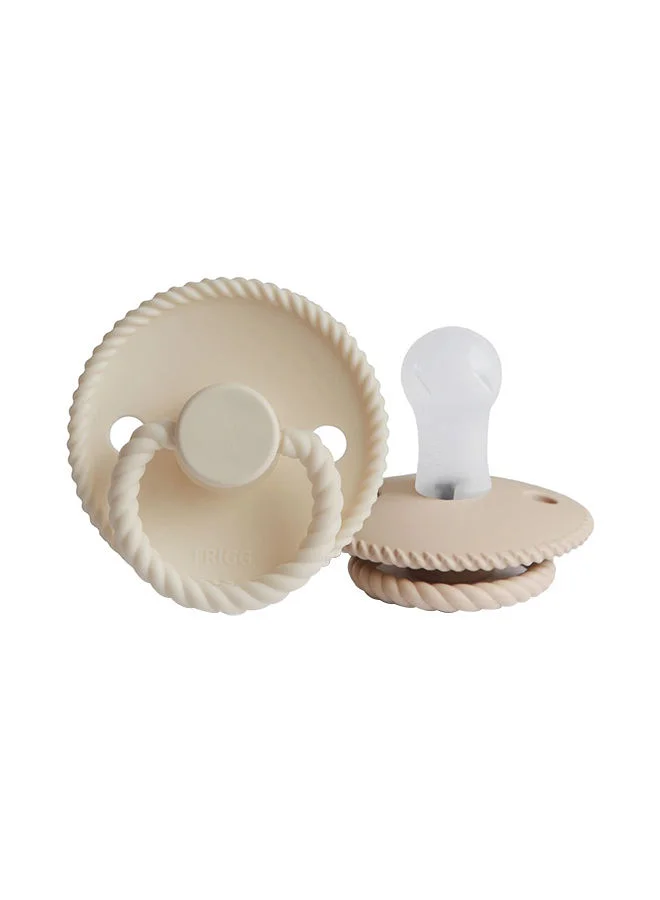 FRIGG Pack Of 2 Rope Silicone Baby Pacifier 0-6M, Cream/Croissant - Size 1