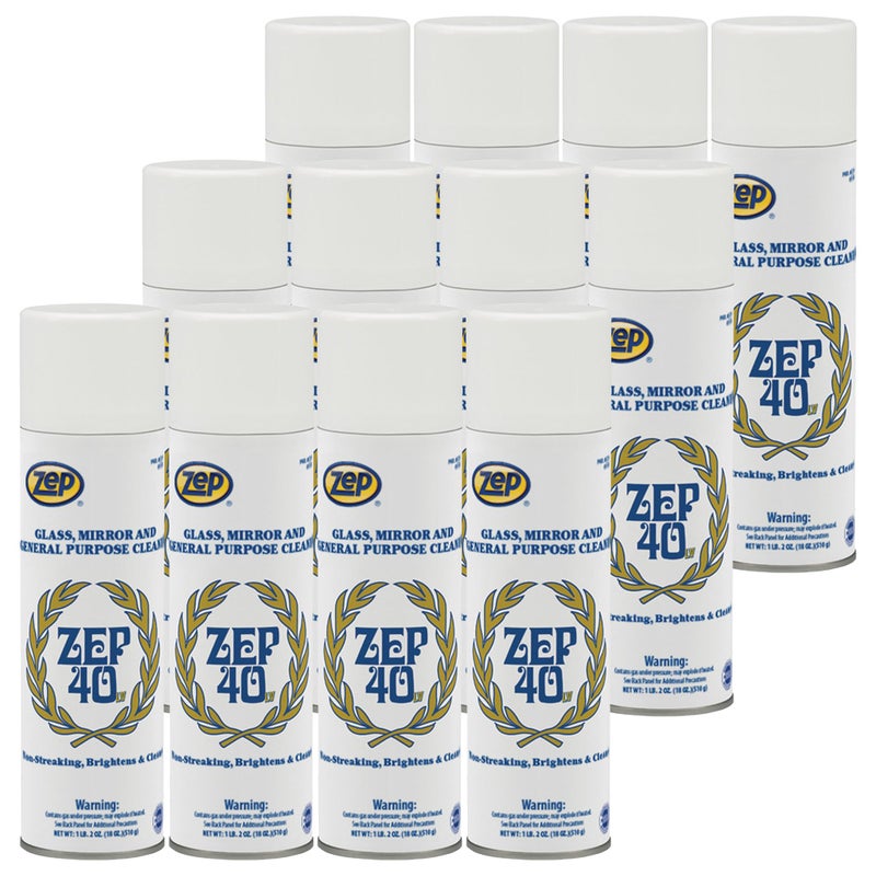 Zep 40 LV NonStreaking Cleaner Aerosol 18 Ounces Case of 12 322901 Glass Mirror and General Purpose Cleaner Available to Ship to All 50 States
