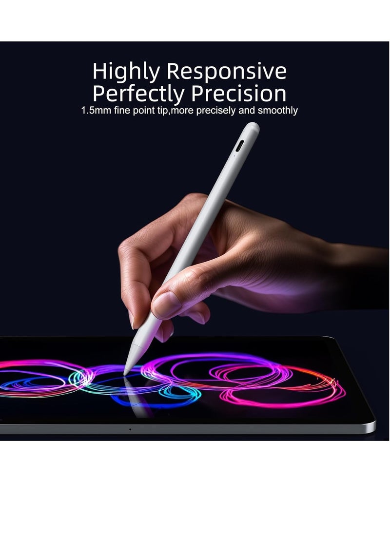 Generic - Stylus Pen for iPad 9th & 10th Generation - 2X Fast Charging Active Pen Compatible with Apple iPad Pro 2018-2024 11"/12.9"/M4, iPad Air 3/4/5/M2, iPad 6-10, iPad Mini 5/6 6th Generation, White - Image 1