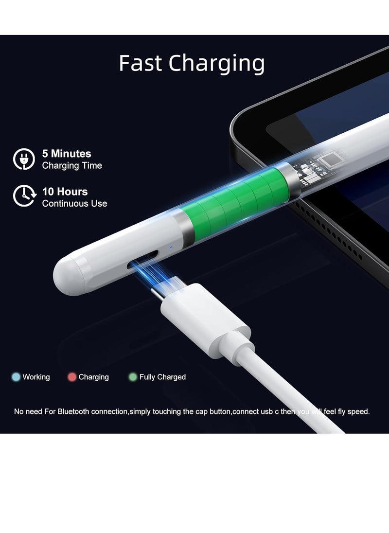 Generic - Stylus Pen for iPad 9th & 10th Generation - 2X Fast Charging Active Pen Compatible with Apple iPad Pro 2018-2024 11"/12.9"/M4, iPad Air 3/4/5/M2, iPad 6-10, iPad Mini 5/6 6th Generation, White - Image 1