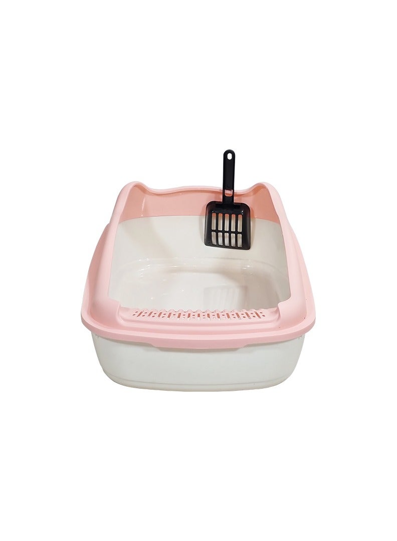 أن ان سي بيتس صندوق فضلات القطط للقطط الصغيرة، مصنوع من البلاستيك المتين وتصميم قابل للإزالة، صندوق فضلات القطط 38 سم مع مغرفة، سياج مرتفع ومضاد للرذاذ، صندوق فضلات الحيوانات الأليفة سهل التنظيف (وردي) - Image 1