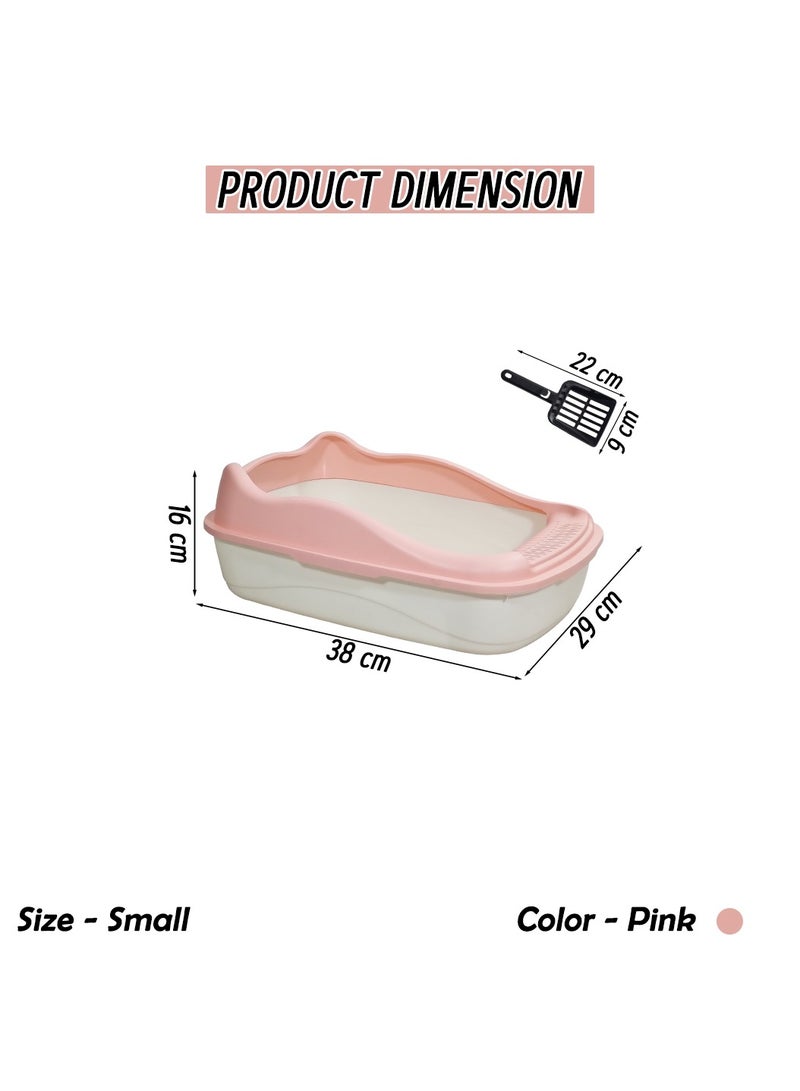 أن ان سي بيتس صندوق فضلات القطط للقطط الصغيرة، مصنوع من البلاستيك المتين وتصميم قابل للإزالة، صندوق فضلات القطط 38 سم مع مغرفة، سياج مرتفع ومضاد للرذاذ، صندوق فضلات الحيوانات الأليفة سهل التنظيف (وردي) - Image 2