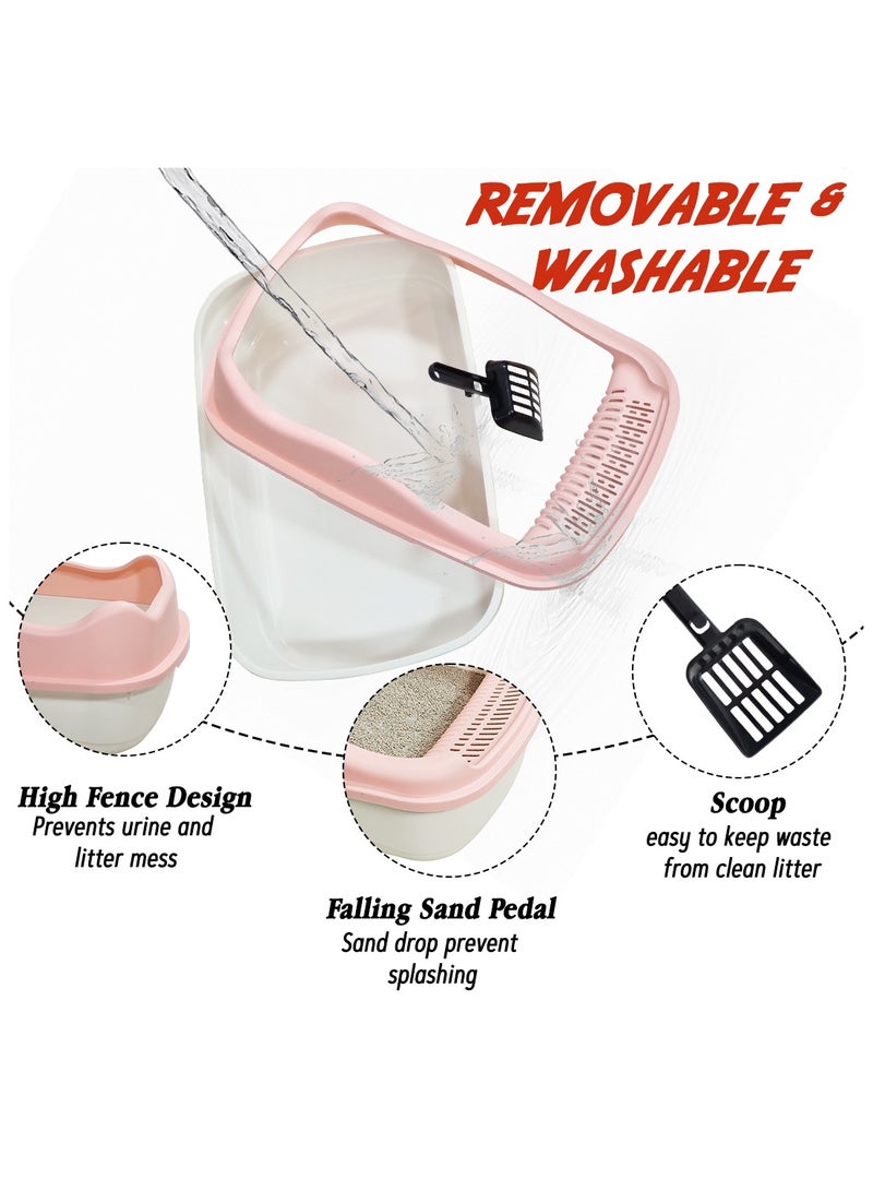 أن ان سي بيتس صندوق فضلات القطط للقطط الصغيرة، مصنوع من البلاستيك المتين وتصميم قابل للإزالة، صندوق فضلات القطط 38 سم مع مغرفة، سياج مرتفع ومضاد للرذاذ، صندوق فضلات الحيوانات الأليفة سهل التنظيف (وردي) - Image 3