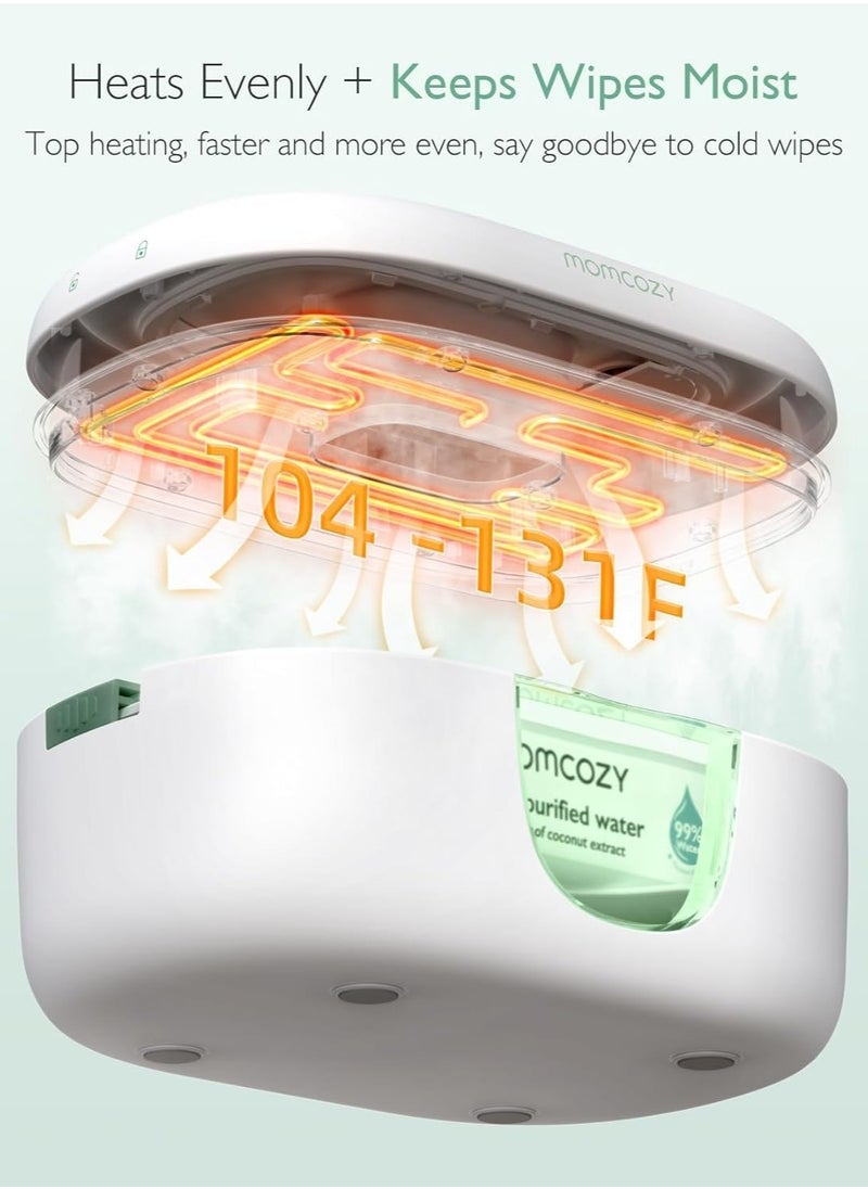 Baby Wipe Warmer, Innovative Spring Design, Large Capacity Wipes Dispenser, Fast and Even Heating, 4 Modes of Temperature Heating Control, Diaper Wipe Warmer with Night Light