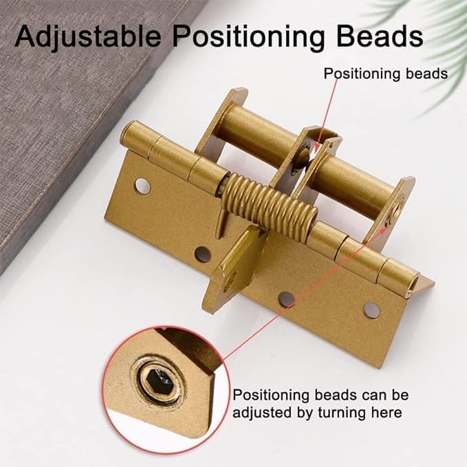HOMETIC 3 in 1 Automatically Door Hinge Lock Automatic SelfClosing Door Hinges Heavy Duty Spring Door Closer Multifunctional Door Closing Hinge 90 Degrees Positioning Spring Hinge Golden - Image 4