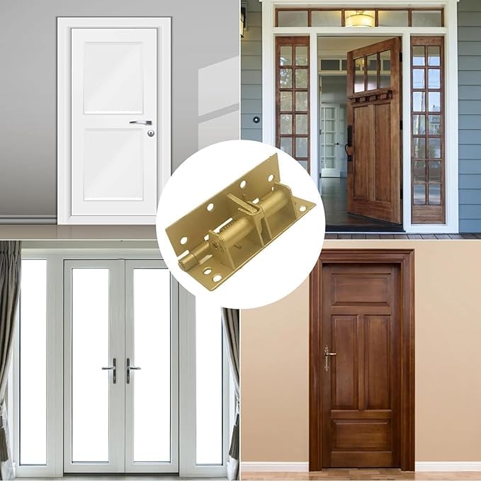 HOMETIC 3 in 1 Automatically Door Hinge Lock Automatic SelfClosing Door Hinges Heavy Duty Spring Door Closer Multifunctional Door Closing Hinge 90 Degrees Positioning Spring Hinge Golden - Image 5