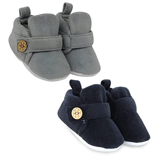 Neska Moda Baby Boys & Girls 6 to 12 Months Pack of 2 Pair Velvet Hook & Loop Booties (Black,Grey)-BT781andBT1590 - Image 1