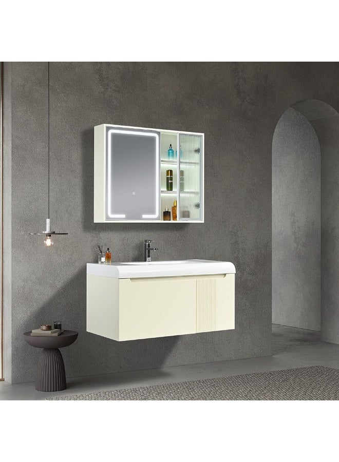 DANUBE HOME Milano Jelen Vanity With Mirror & Cabinet (2Pcs/Set) (100X500X500) Cm - Off-White Finish| Single Basin Wooden/Pvc Sink Cabinet Compact Storage Cabinet For Modern Bathroom  - Image 1