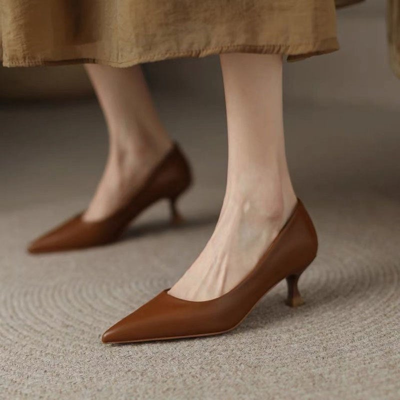 35-43 Large Size Shallow Mouth Stiletto Shoes 42 Girls Pointed Toe Versatile High Heels 5Cm Low Heel Professional Small Heels 41 - Image 1