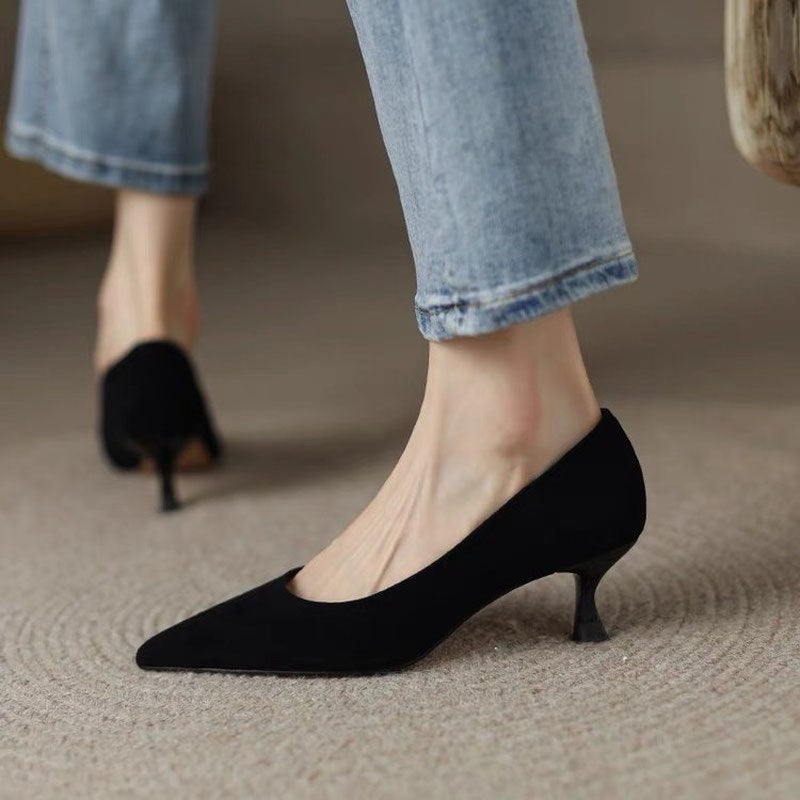 35-43 Large Size Shallow Mouth Stiletto Shoes 42 Girls Pointed Toe Versatile High Heels 5Cm Low Heel Professional Small Heels 41 - Image 3