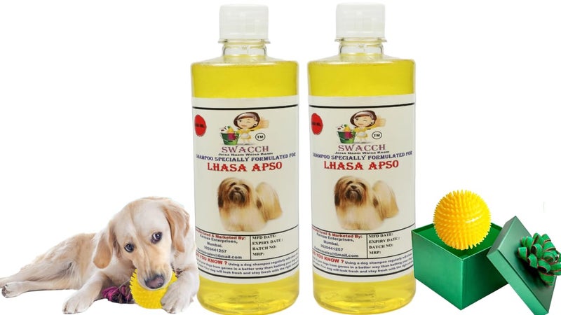 swacch Shampoo | Puppy Safe Shampoo | PH Balanced | Ditch to Itch for Lhasa Apso Dog Shampoo 500ml Pack of 2 (Lemon) + Spike Ball Chew Toy Combo Pack - Image 1