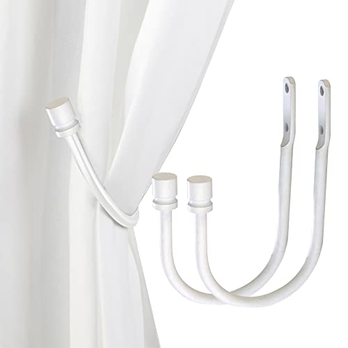 ARNORX Matte White Curtain Holdbacks, Wall Mounted Drape Tiebacks, Solid Steel Hooks, 2 PCS - Image 1
