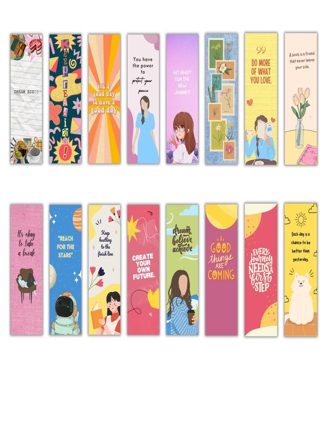 EKDALI Bookmarks Set of 16| 350 GSM Thick Book Marks| Matte Finish| NO Repeat Designs| Bright Motivational Cute Bookmark | Size 2 x6 inches - Image 1