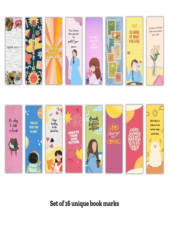 EKDALI Bookmarks Set of 16| 350 GSM Thick Book Marks| Matte Finish| NO Repeat Designs| Bright Motivational Cute Bookmark | Size 2 x6 inches - Image 3