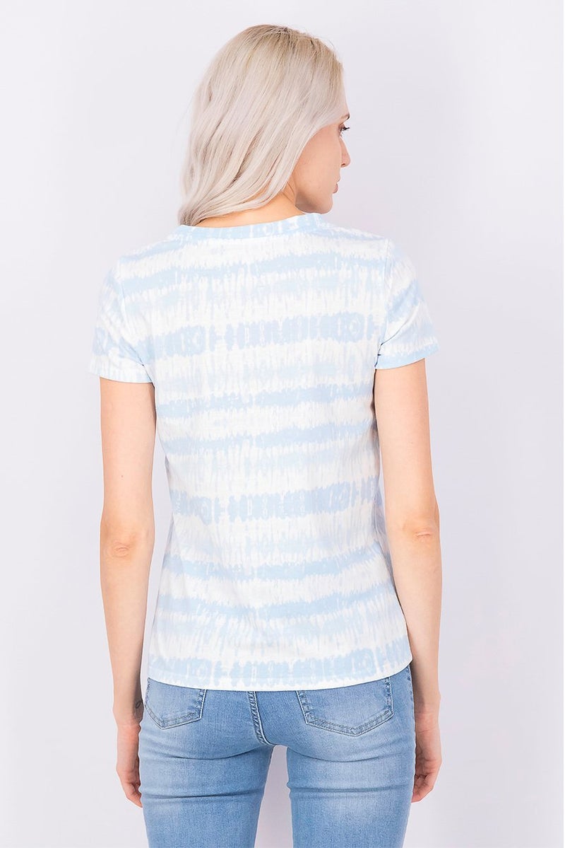Rae Dunn Women Crew Neck Short Sleeve Tie Dye Graphic Shirt, Bay Blue - Image 2