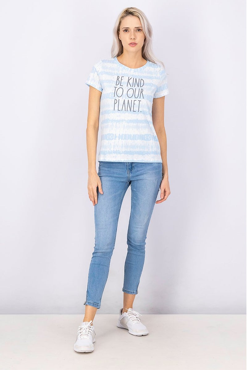 Rae Dunn Women Crew Neck Short Sleeve Tie Dye Graphic Shirt, Bay Blue - Image 3