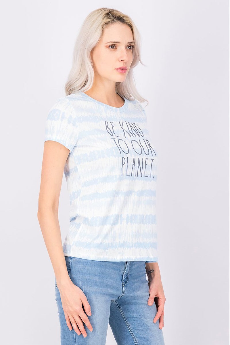 Rae Dunn Women Crew Neck Short Sleeve Tie Dye Graphic Shirt, Bay Blue - Image 4