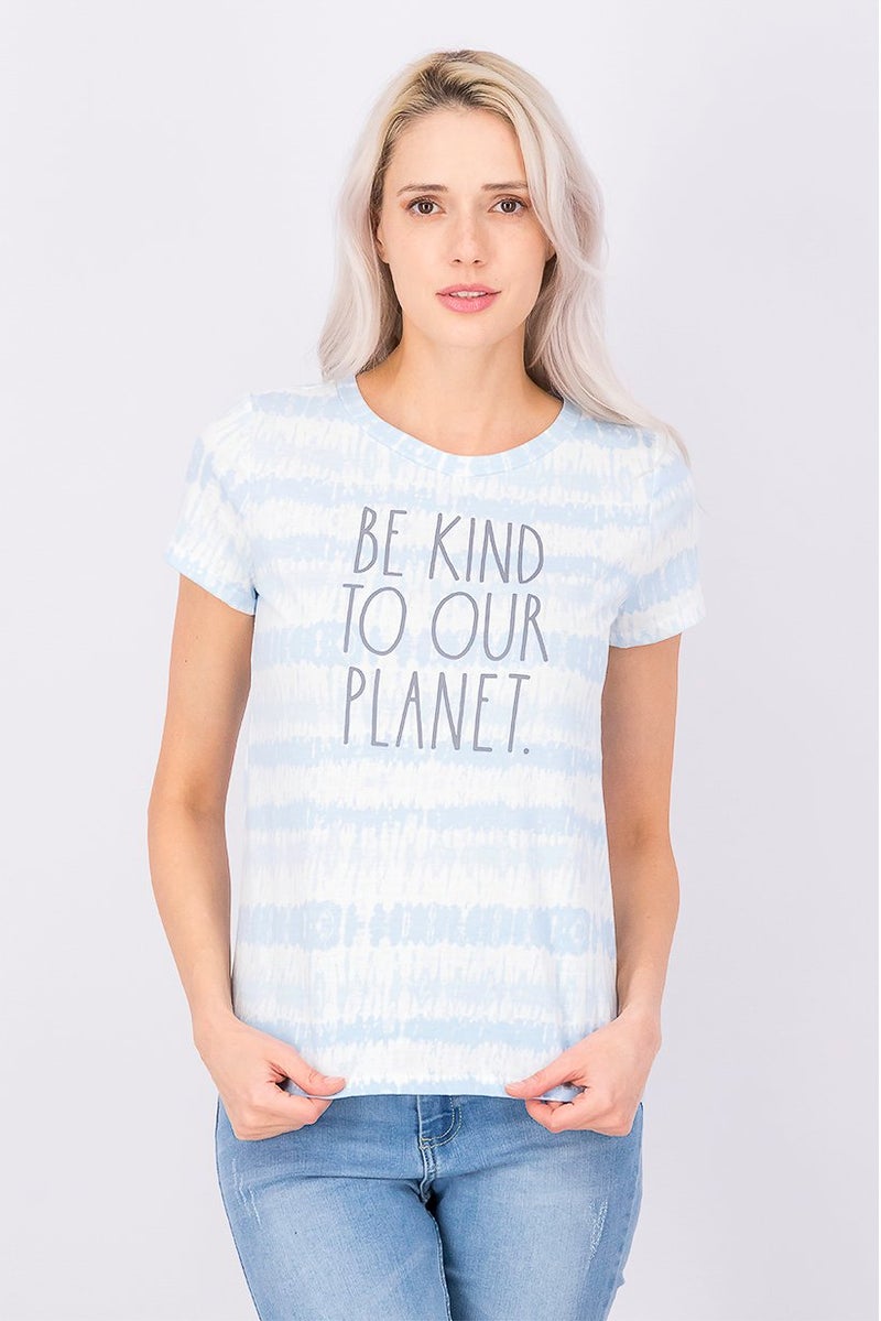 Rae Dunn Women Crew Neck Short Sleeve Tie Dye Graphic Shirt, Bay Blue - Image 1