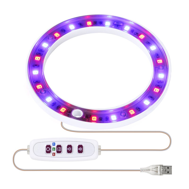 مصابيح النمو 1 حزمة طيف كامل 20 حبة إضاءة LED - مصباح حلق ملاكي USB بتوقيت تلقائي 8 ساعات/12 ساعة/16 ساعة وسطوع قابل للتعديل للنباتات المزروعة في الأواني الداخلية والأعشاب والسكولنتس في المنزل والمكتب - Image 1