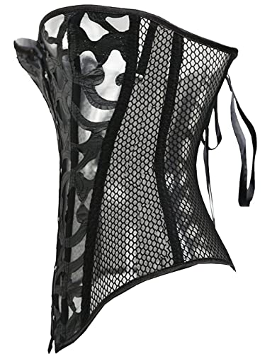 EverLove Corset Satin Overbust Lace up Busiter Shapewear Outfit Black X-Large - Image 3