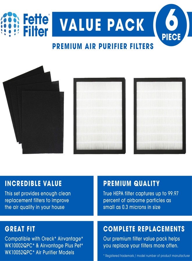 Fette Filter - WK01234QPC Filter Kit Compatible with Oreck Airvantage WK10002QPC/Airvantage Plus Pet WK10052QPC Air Purifier - Contains 2 True HEPA + 4 Carbon Pre Filters - Image 2