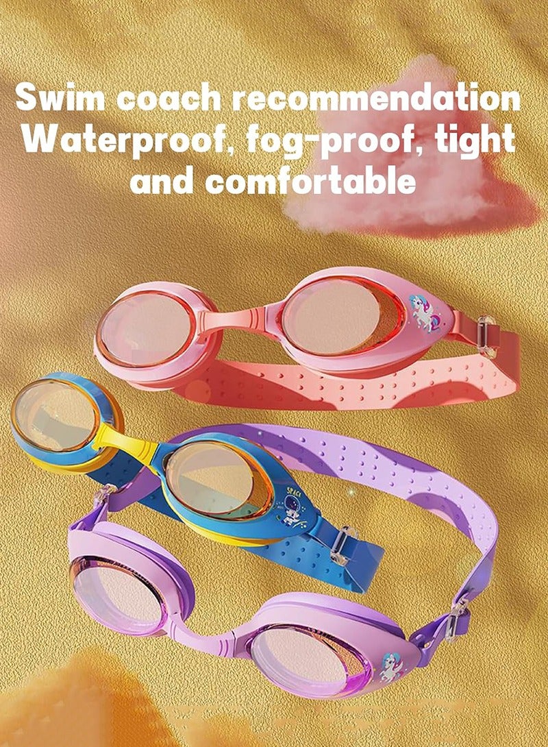 YUKE Cartoon Cute Swimming Goggles Set for Kids with Swimming Cap Leak-proof UV Protection Waterproof Anti-fog Professional Swim Goggles Clear Vision Underwater (Purple) - Image 3