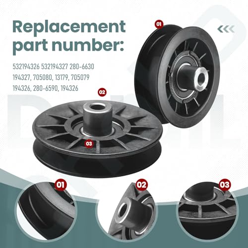 Ohoho 532194326 V-Groove Idler Pulley and 532194327 Flat Idler Pulley Kit with Hardware Compatible with Husqvarna Riding Lawn Mowers YTH22V46 YTH20K46 LGT2654 YTH2348 - Image 3