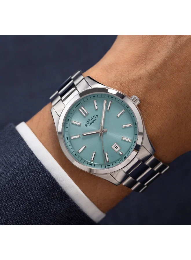 Rotary  Rotary Men's Heritage Pale Blue Dial Stainless Steel Bracelet Watch - RGB05520/77 for Men | Best Price UAE