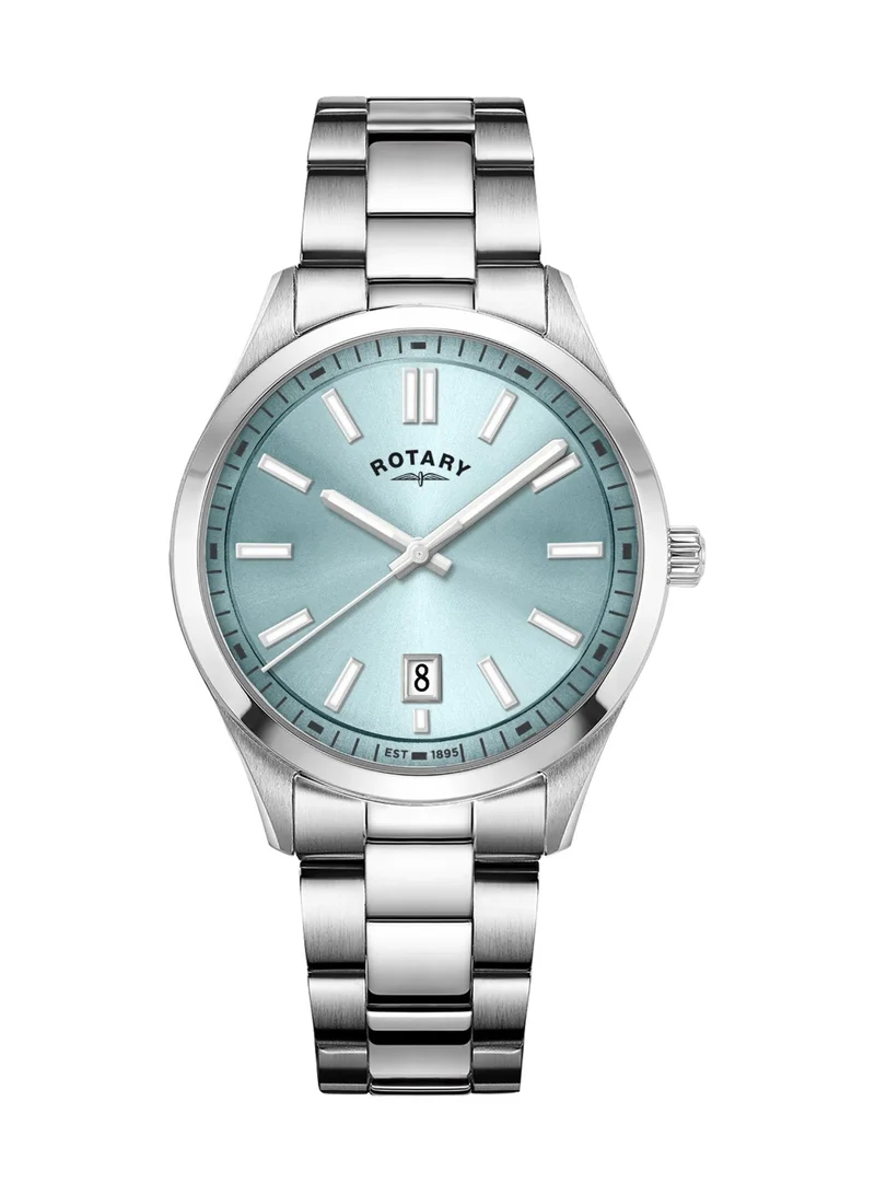 Rotary Men's Heritage Analogue Watch, 40 mm, Blue Dial, Stainless Steel Bracelet