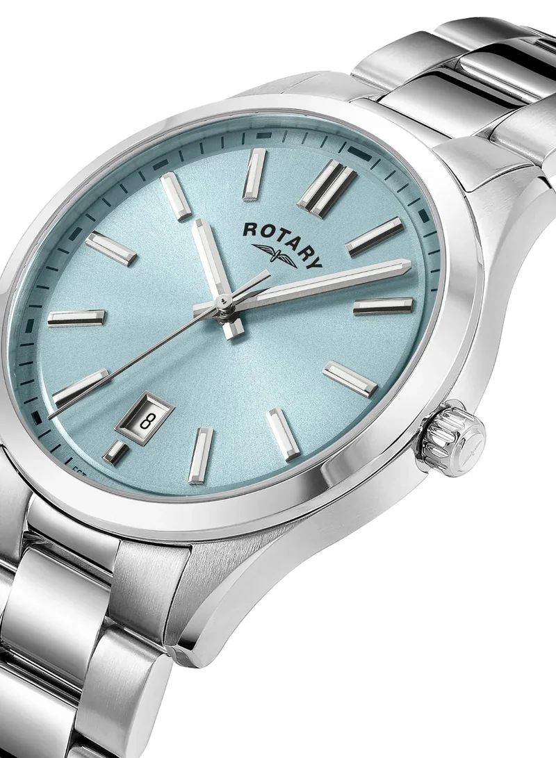 Rotary Men's Heritage Analogue Watch, 40 mm, Blue Dial, Stainless Steel Bracelet